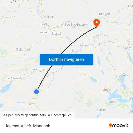 Jegenstorf to Mandach map