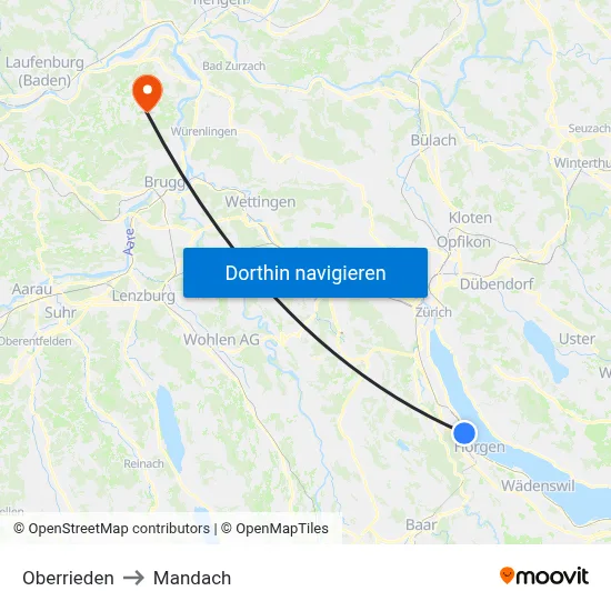 Oberrieden to Mandach map