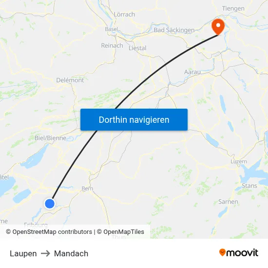 Laupen to Mandach map