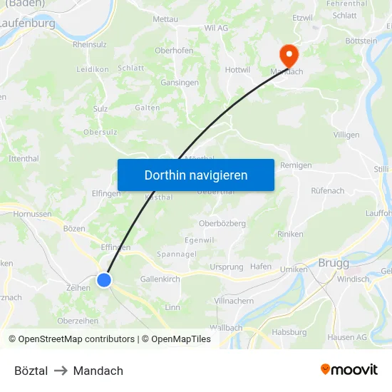Böztal to Mandach map