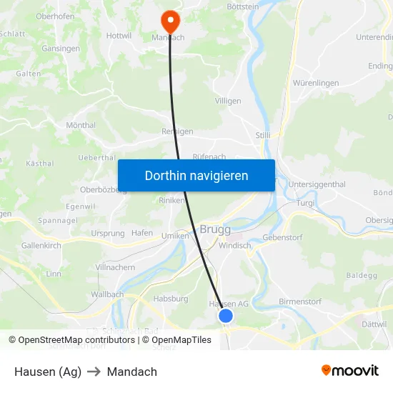 Hausen (Ag) to Mandach map