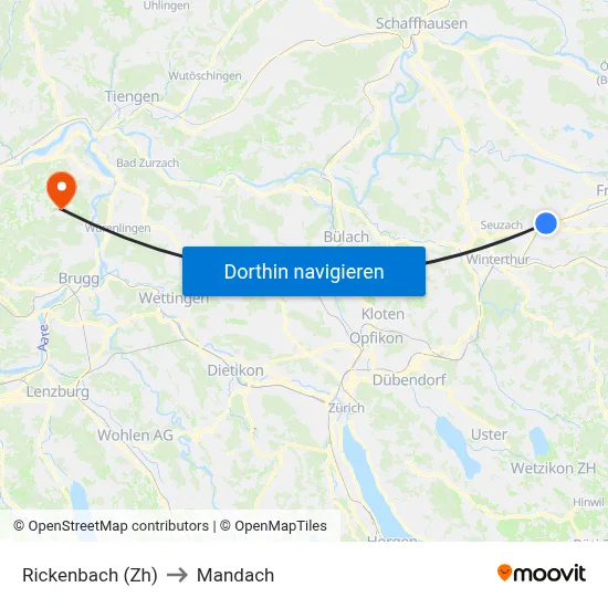 Rickenbach (Zh) to Mandach map