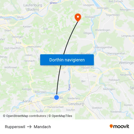 Rupperswil to Mandach map