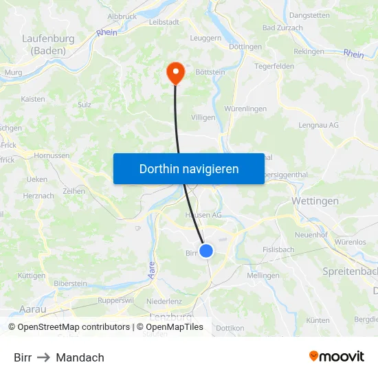 Birr to Mandach map