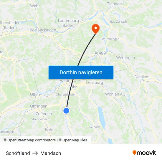 Schöftland to Mandach map