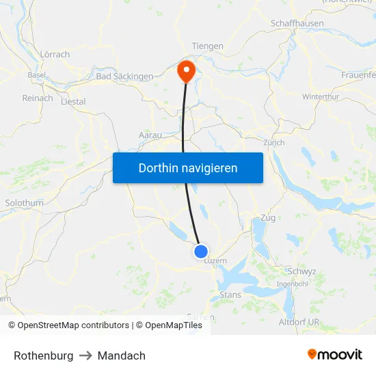 Rothenburg to Mandach map