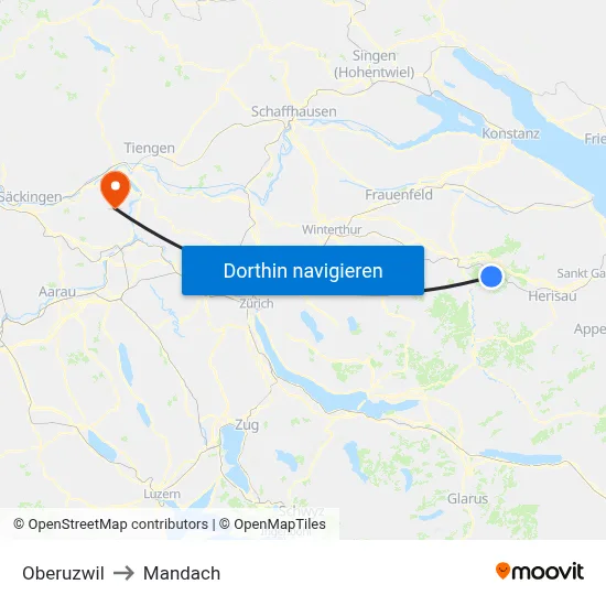 Oberuzwil to Mandach map