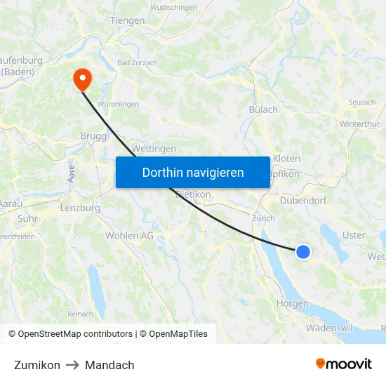 Zumikon to Mandach map