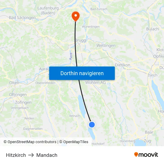 Hitzkirch to Mandach map