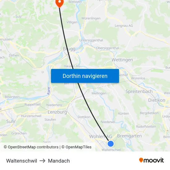 Waltenschwil to Mandach map
