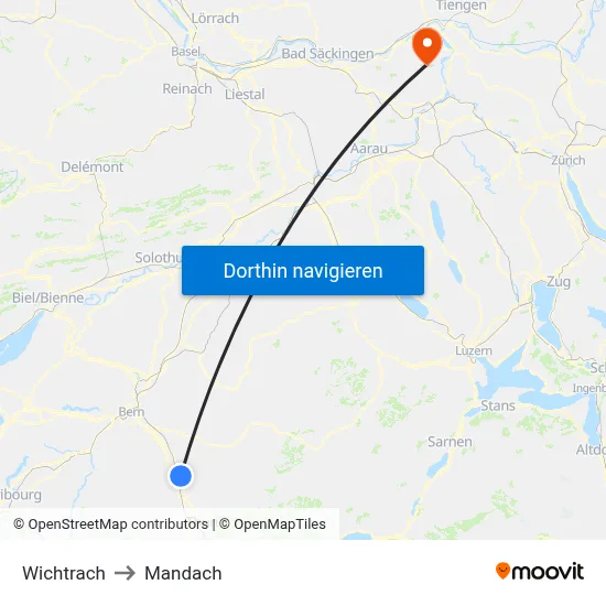 Wichtrach to Mandach map