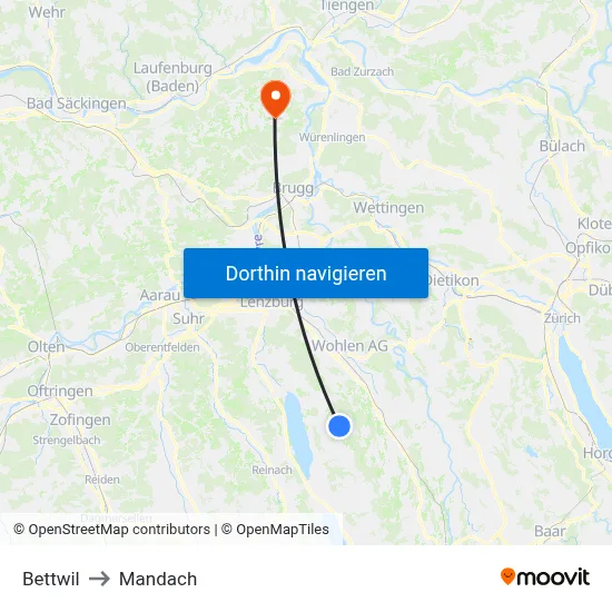 Bettwil to Mandach map