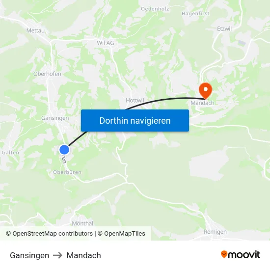 Gansingen to Mandach map