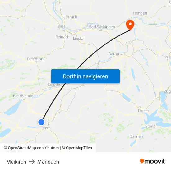 Meikirch to Mandach map