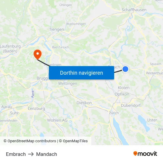 Embrach to Mandach map