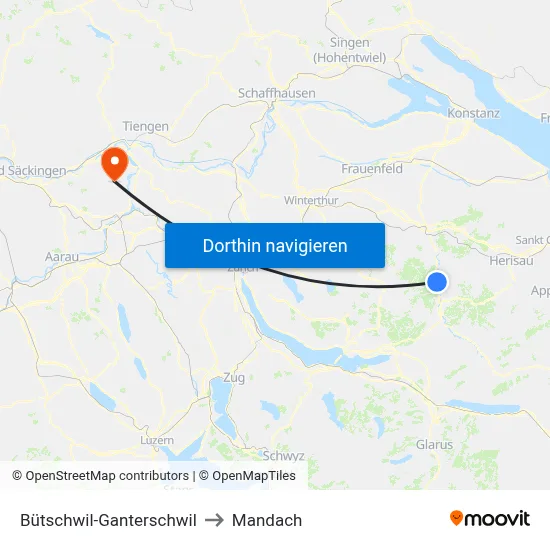 Bütschwil-Ganterschwil to Mandach map