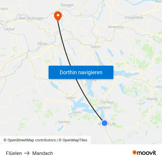 Flüelen to Mandach map