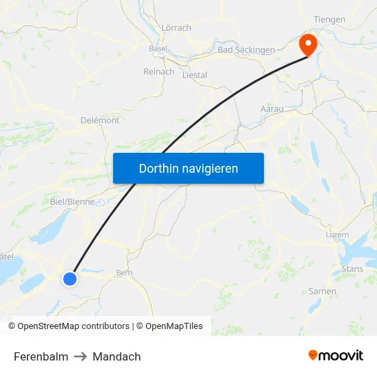 Ferenbalm to Mandach map
