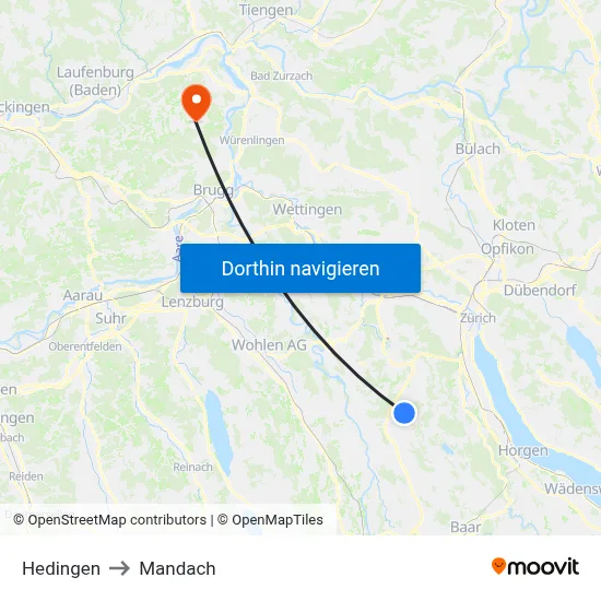 Hedingen to Mandach map