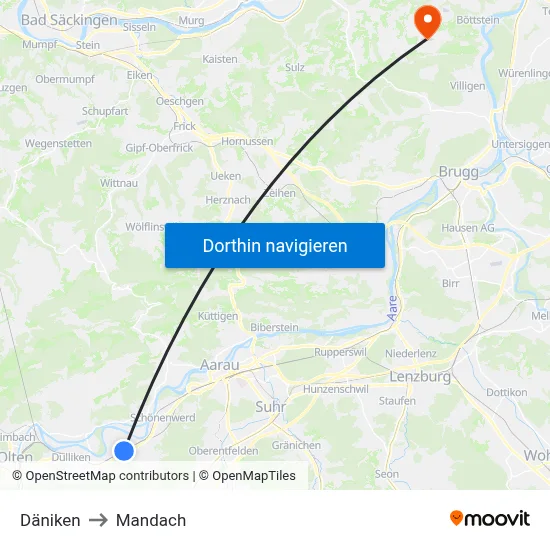 Däniken to Mandach map