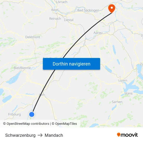Schwarzenburg to Mandach map