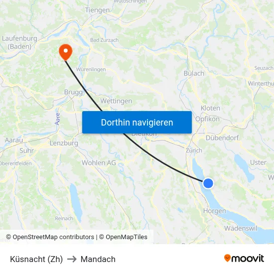 Küsnacht (Zh) to Mandach map