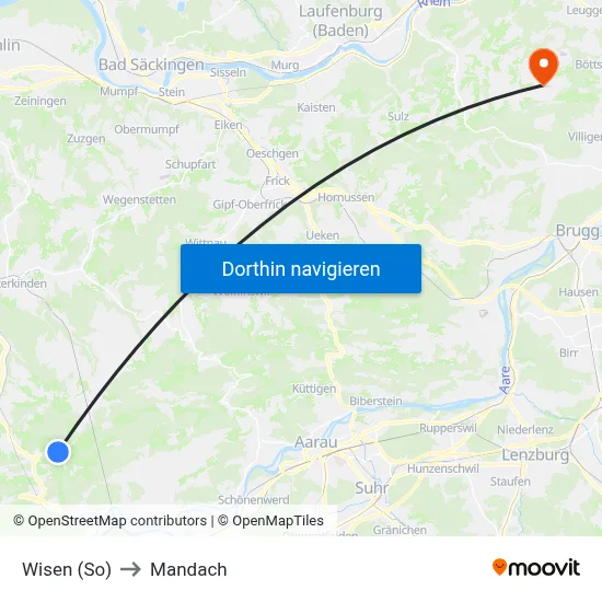 Wisen (So) to Mandach map