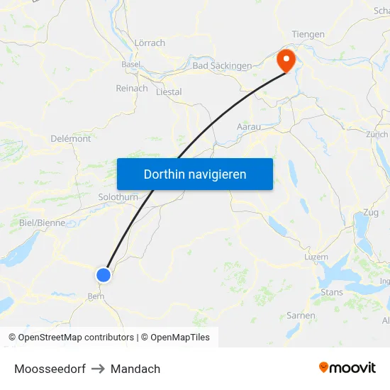 Moosseedorf to Mandach map
