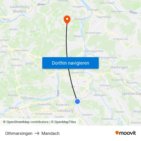 Othmarsingen to Mandach map