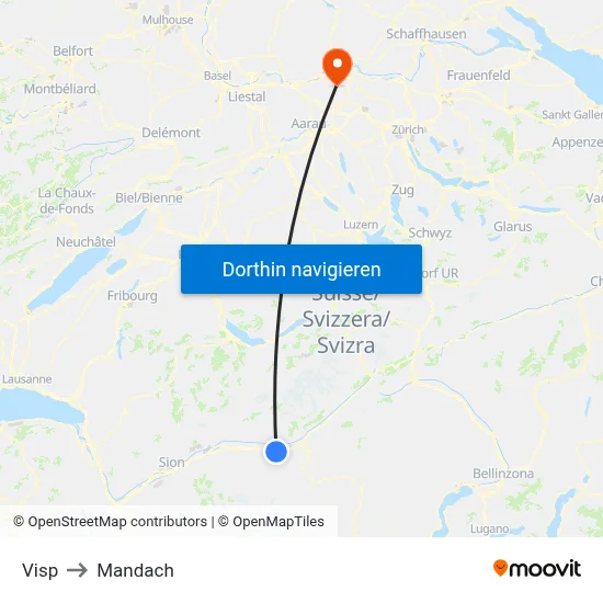 Visp to Mandach map