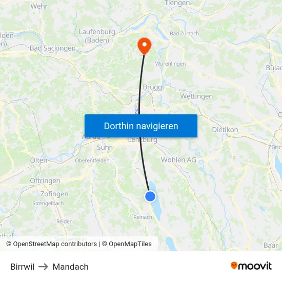 Birrwil to Mandach map