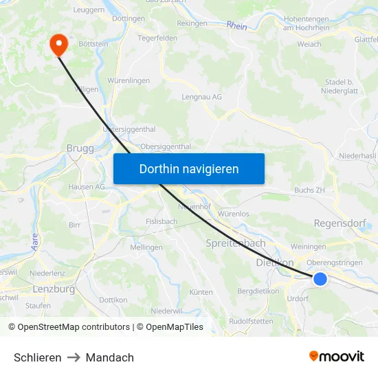 Schlieren to Mandach map