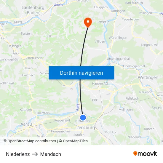 Niederlenz to Mandach map