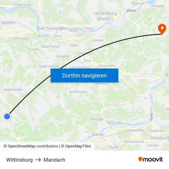 Wittinsburg to Mandach map