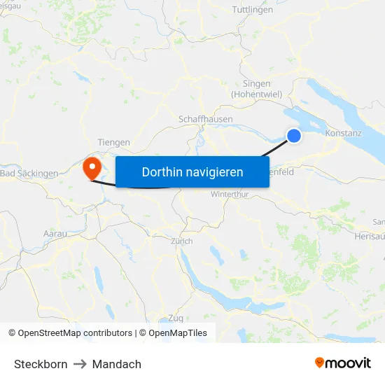 Steckborn to Mandach map