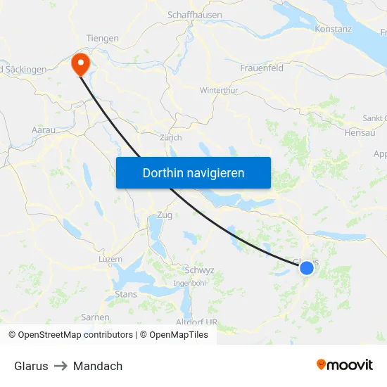 Glarus to Mandach map