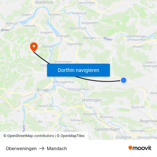 Oberweningen to Mandach map