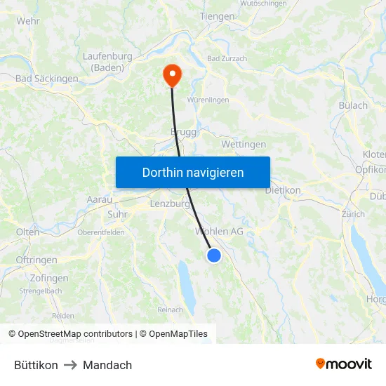 Büttikon to Mandach map