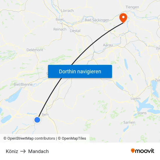 Köniz to Mandach map