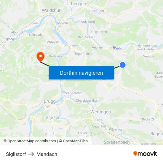 Siglistorf to Mandach map