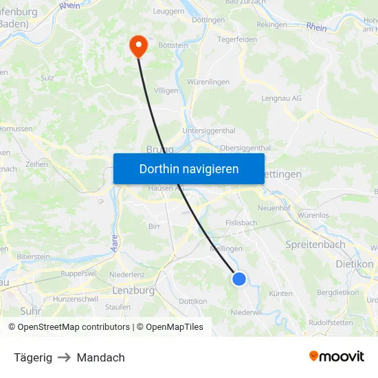 Tägerig to Mandach map