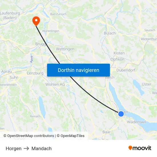 Horgen to Mandach map