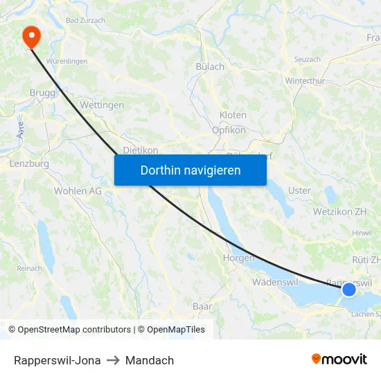 Rapperswil-Jona to Mandach map