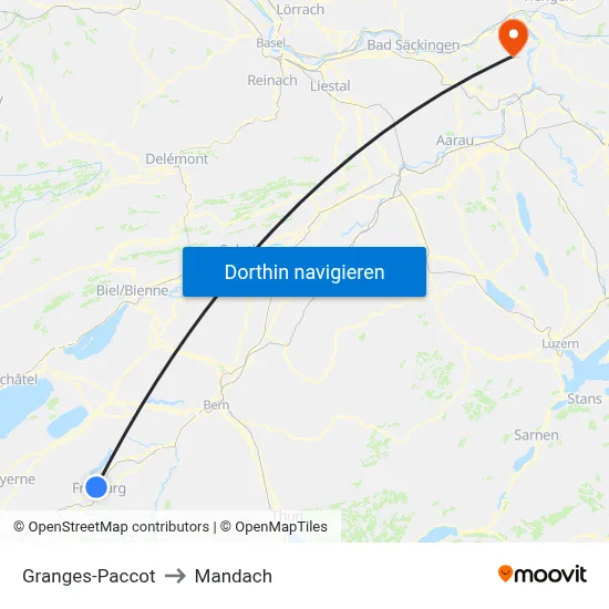 Granges-Paccot to Mandach map