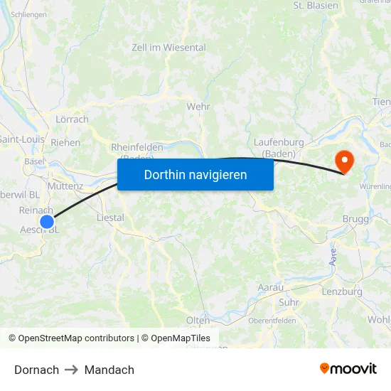 Dornach to Mandach map