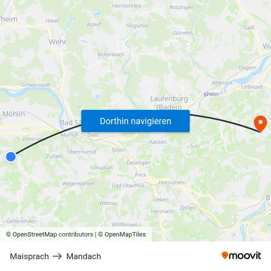 Maisprach to Mandach map