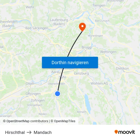 Hirschthal to Mandach map