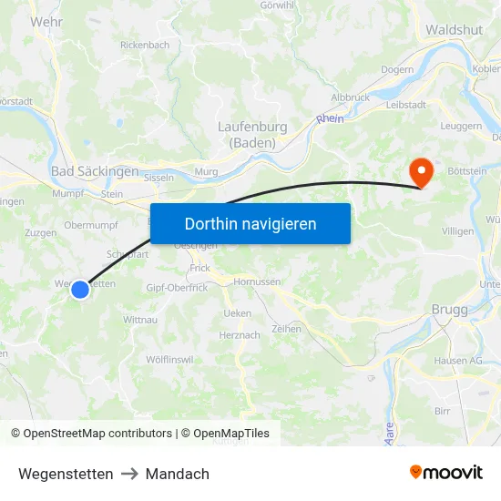 Wegenstetten to Mandach map