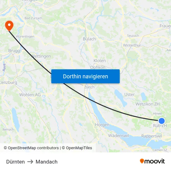 Dürnten to Mandach map