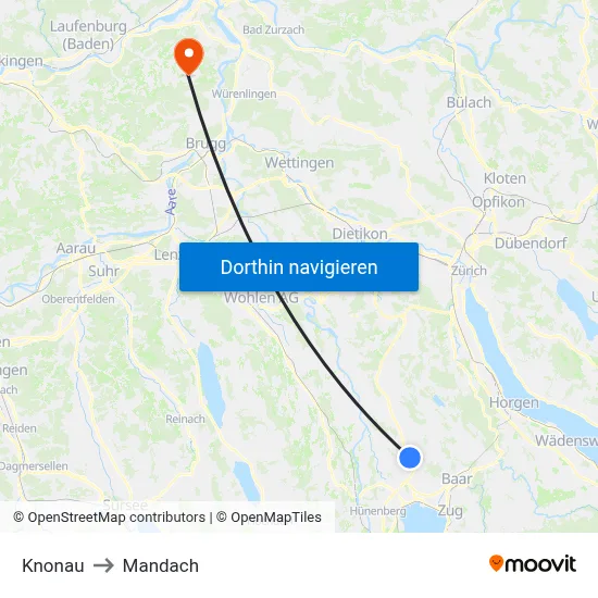 Knonau to Mandach map